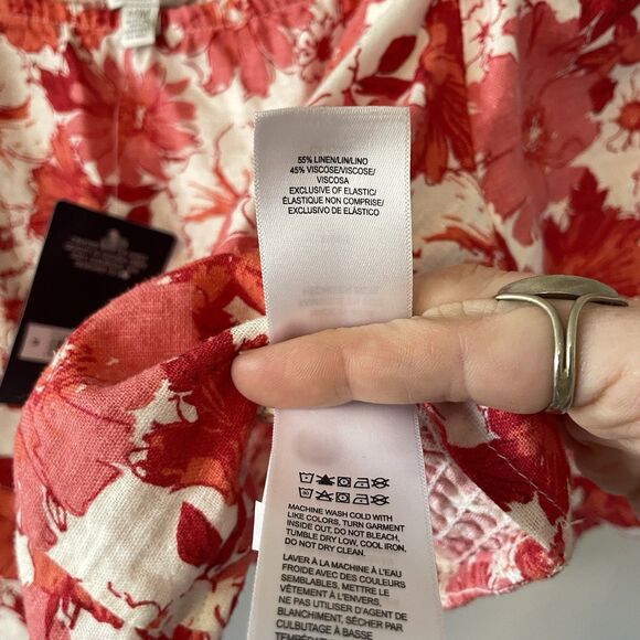 NWT Lucky Brand Linen Blend Floral Smocked Balloon Sleeve Top Sz M - Picture 3 of 10